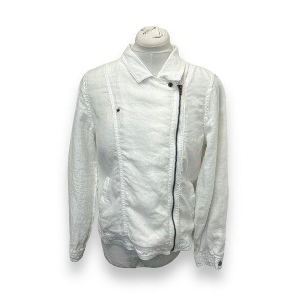 Cynthia Rowley Womens 100% Linen White Jacket Size L With Zipper & Snap Closures - Picture 1 of 8